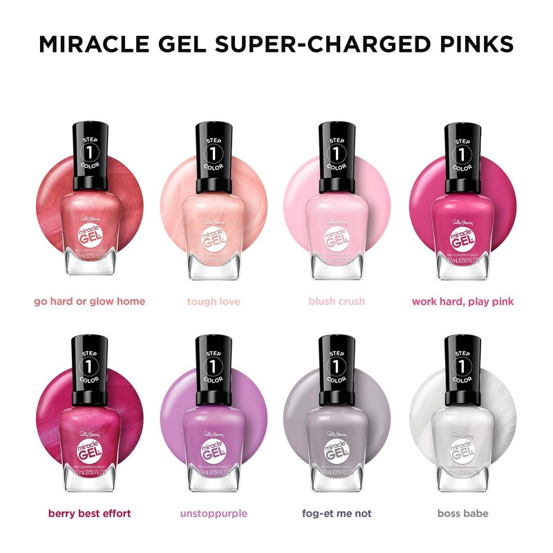 Sally Hansen Miracle Gel Supercharged Pinks Nail Polish | Salon Quality Gel-Like Formula, Two-Step System, No UV Light Needed, Long Lasting | 580 Unstop-purple | Purple Crème Nail Color