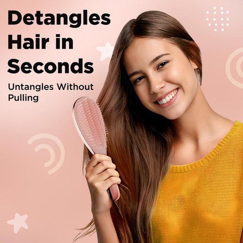 6 Pcs Hair Brush Set with Brush & Combs - Detangling Brush for All Hair Types with Wide Tooth & Tail Comb, Scrunchie & Claw Clip - Hair Care Gift Set with Stickers for Teen Girls, Women & Kids