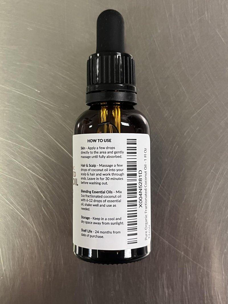 Organic Fractionated Coconut Oil | 100% Pure, Cold-Pressed | USDA Certified Organic | Amber Glass Bottle with Glass Dropper | For Face, Skin, & Hair - 1 Fl Oz