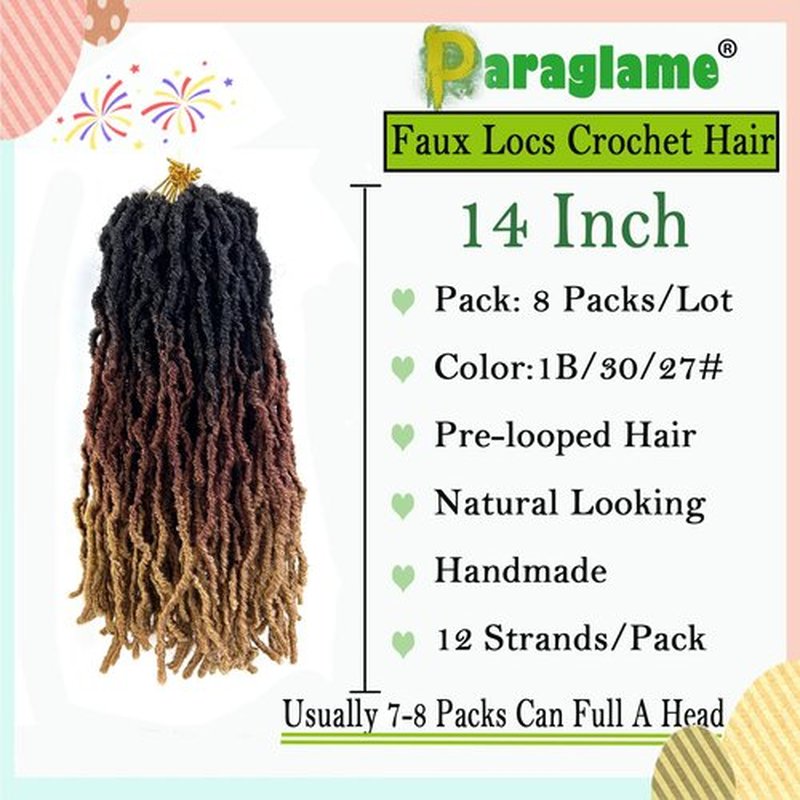 Ombre Faux Locs Crochet Hair 14 Inch New Soft Locs 8 Packs Pre-looped Crochet Braids Short Soft Goddess Locs Curly Wavy Croceht Hair for Women(1B/30/27, 8packs)