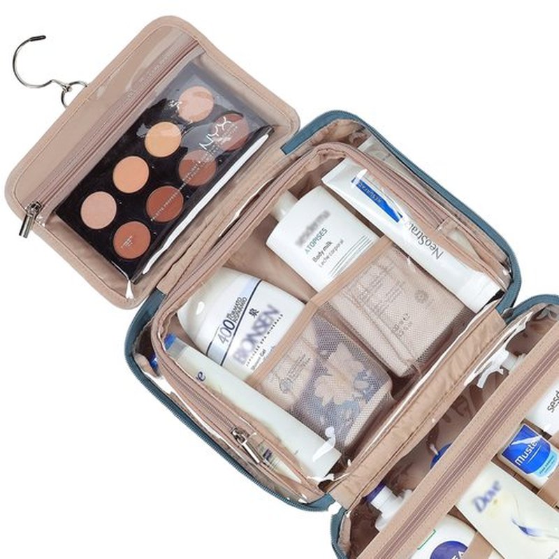 NISHEL Travel Toiletry Bag for Women Large Capacity, Travel Essentials Organizer, Hanging Makeup Case for Accessories, Cosmetics, Toiletries, Lake-Blue