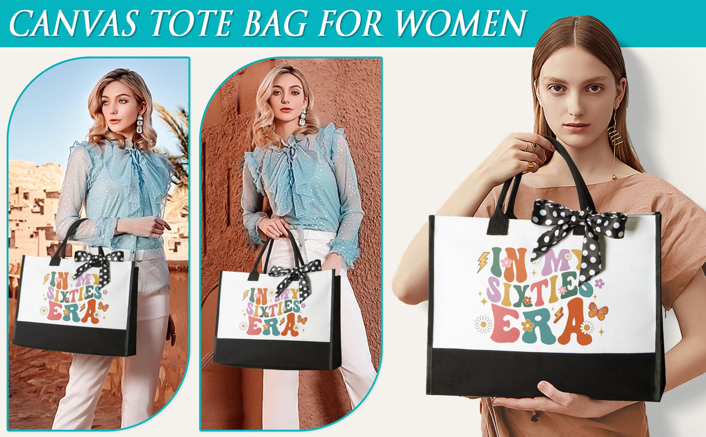 60th Birthday Gifts for Women Her, Cool 1966 Birthday Gifts for 60 Year Old Women 60 Fabulous Gift, Funny Unique Happy 60th Birthdays Gift Ideas for Her Mom Sister Friend Grandma with Canvas Tote Bag
