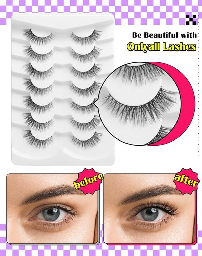 Onlyall Natural Lashes Wispy Lashes Natural Look False Eyelashes Natural Flared Eyelashes False Eye Lashes Soft Fluffy Lashes 7 Pairs DK53