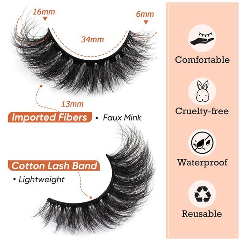 Focipeysa Fluffy Volume False Eyelashes Cat Eye Lashes Thick Fake Eyelashes Dramatic Faux Mink Eyelashes 9D Eyelashes 16mm Eyelashes Pack 7 Pairs Lash Pack