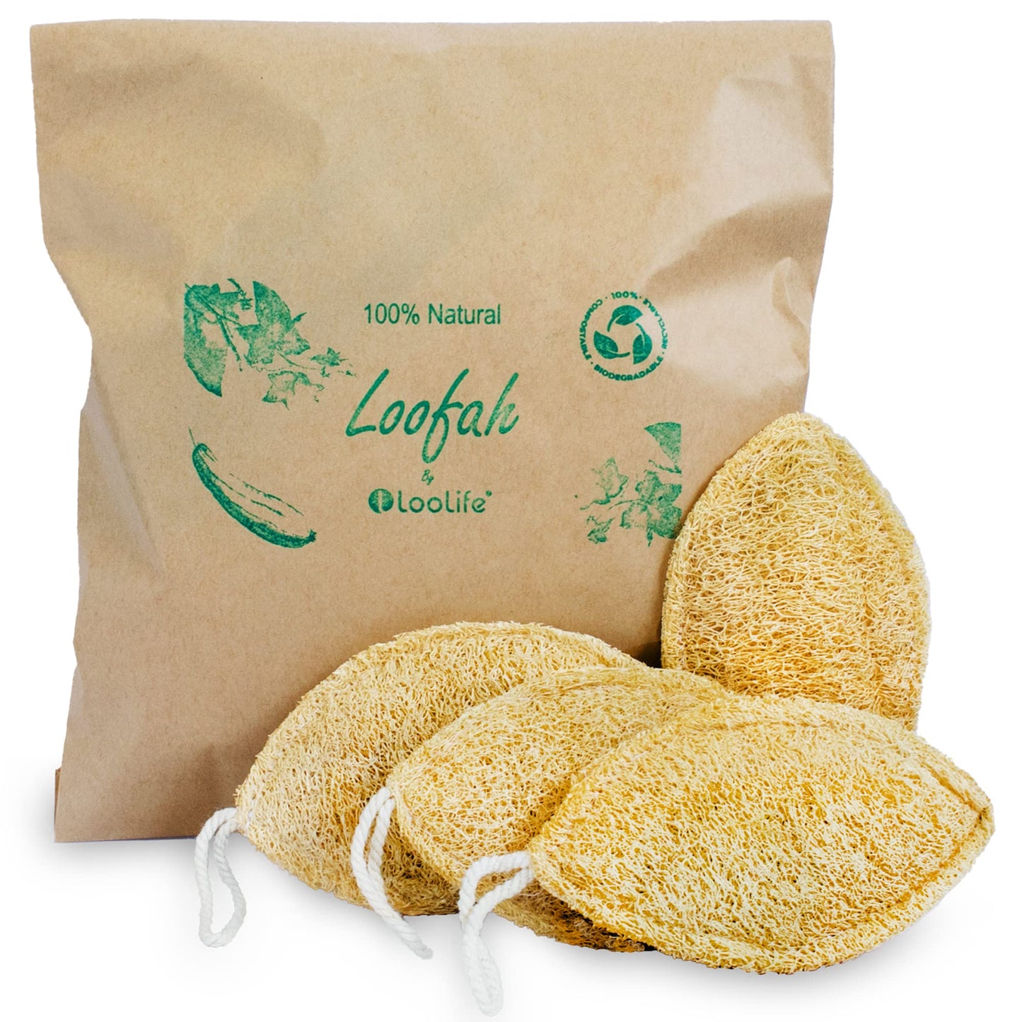 Natural Loofah Exfoliating Sponge (4 Pack) - Luffa Exfoliating Body Scrubber - Biodegradable Organic Loofah Sponge - Shower Luffa Sponges - Estropajos para el Cuerpo