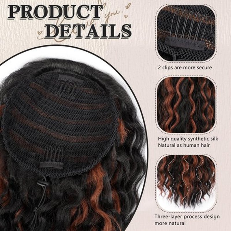 FREEMEIGE Curly Ponytail Extension Drawstring Ponytail for Black Women Curly Clip in Hair Extensions 20 Inch Ponytail Extension Synthetic Hairpiece for Daily Party