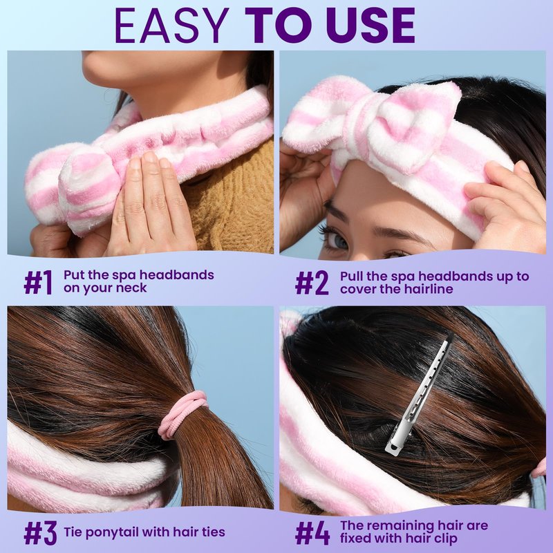 YGDZ Spa Headband, Spa Gifts for Women, Skincare Headband for Washing Face, Makeup, Bow Headbands for Skincare, Face Wash Head Band Set for Teen Girl, Christmas Stuffer Gifts (Striped)