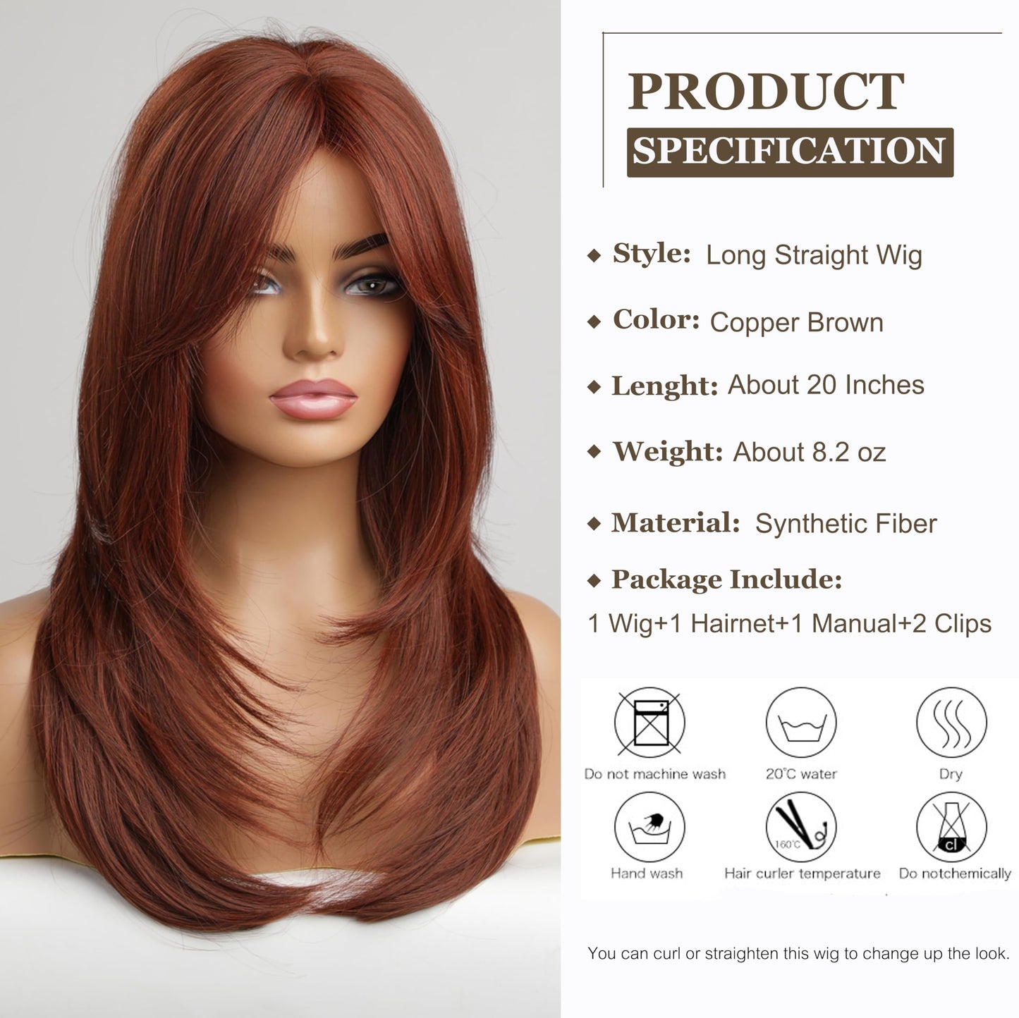 Esmee Long Auburn Women's Wig Layered Synthetic Hair Wig with Dark Roots for Everyday Party Cosplay Shooting, Wedding, Dating, Party Auburn wig - 20"