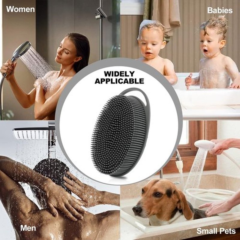 2 Pack Silicone Body Scrubber, Silicone Loofah Double-Sided Body Brush,Silicone Shower Scrubber and Scalp Massager Shampoo Brush for Sensitive Kids Women Men All Kinds of Skin (Green & Gray)