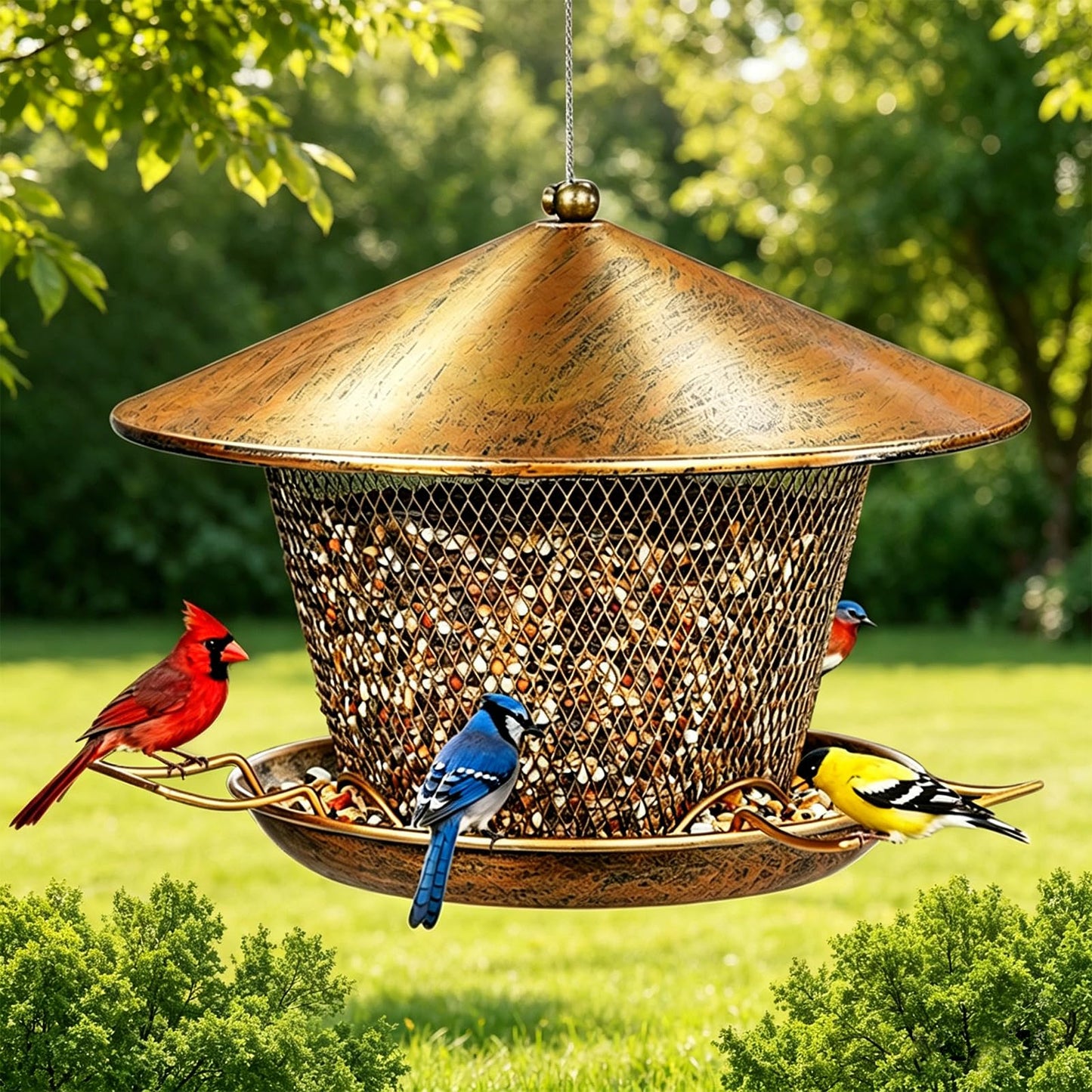 Samhe Bird Feeder for Outdoor Hanging 9.8" Roof 3.5 LBs Seeds Capacity