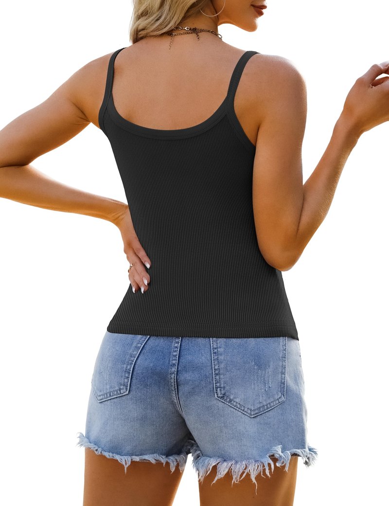 GKBK Womens Tank Tops Spaghetti Straps Scoop Neck Ribbed Tank Top for Women 2026 Slim Fitted Summer Casual Basic Tank Black XS