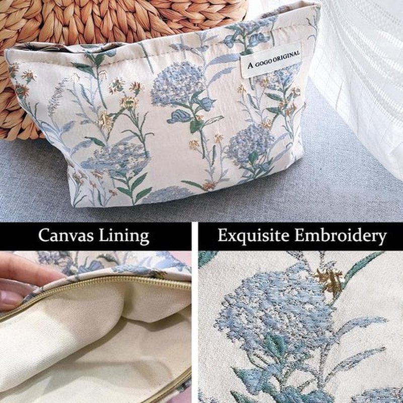 STARDW Flower Cosmetic Bags Makeup Bags for Women and Girls,Travel Makeup Bag Large Capacity Canvas Makeup Bag,Makeup Organizer Bag Zipper Pouch (Dandelion Blue)