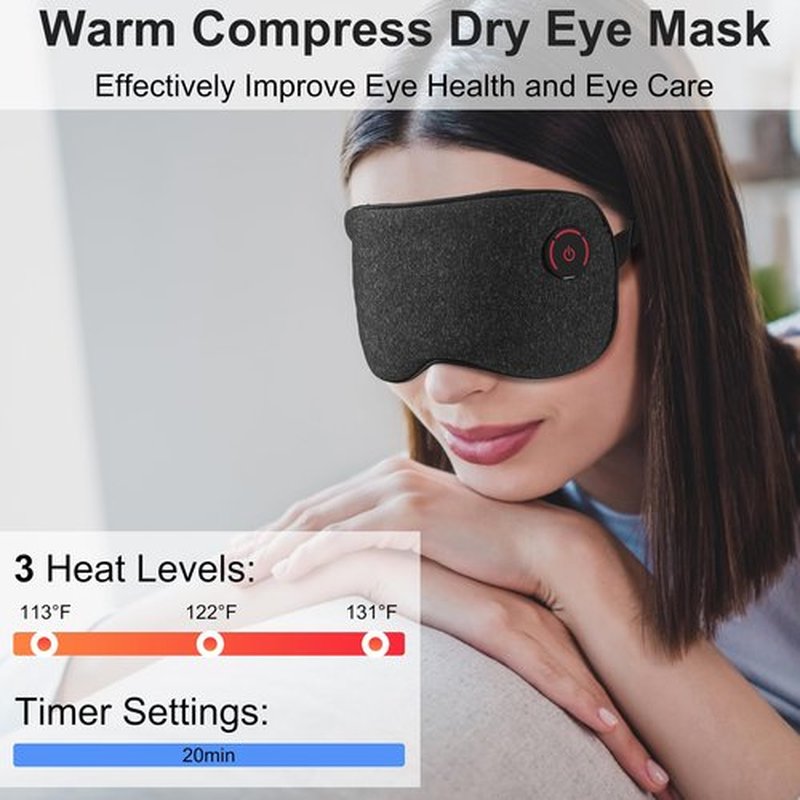 Cordless Heated Eye Mask for Dry Eyes: ingeware Eyes Heating Pad with Temperature Timer Control Warm Eyes Compress (Dark Grey)