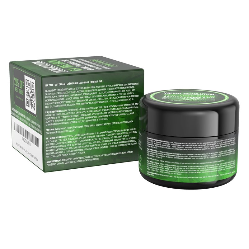 Viking Revolution Tea Tree Foot Cream for Dry Cracked Heels - Foot Balm For Cracked Feet - Dry Feet Repairing Cream with Aloe Vera and Mint (8oz)