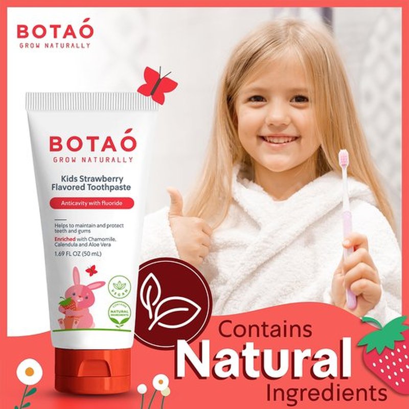 BOTAO Kids Toothpaste | Natural Strawberry Flavored Anticavity Fluoride Toothpaste Maximum Cavity Protection| EWG Verified, Vegan, SLS Free, Safe to Swallow, Aloe Vera (2Pack)