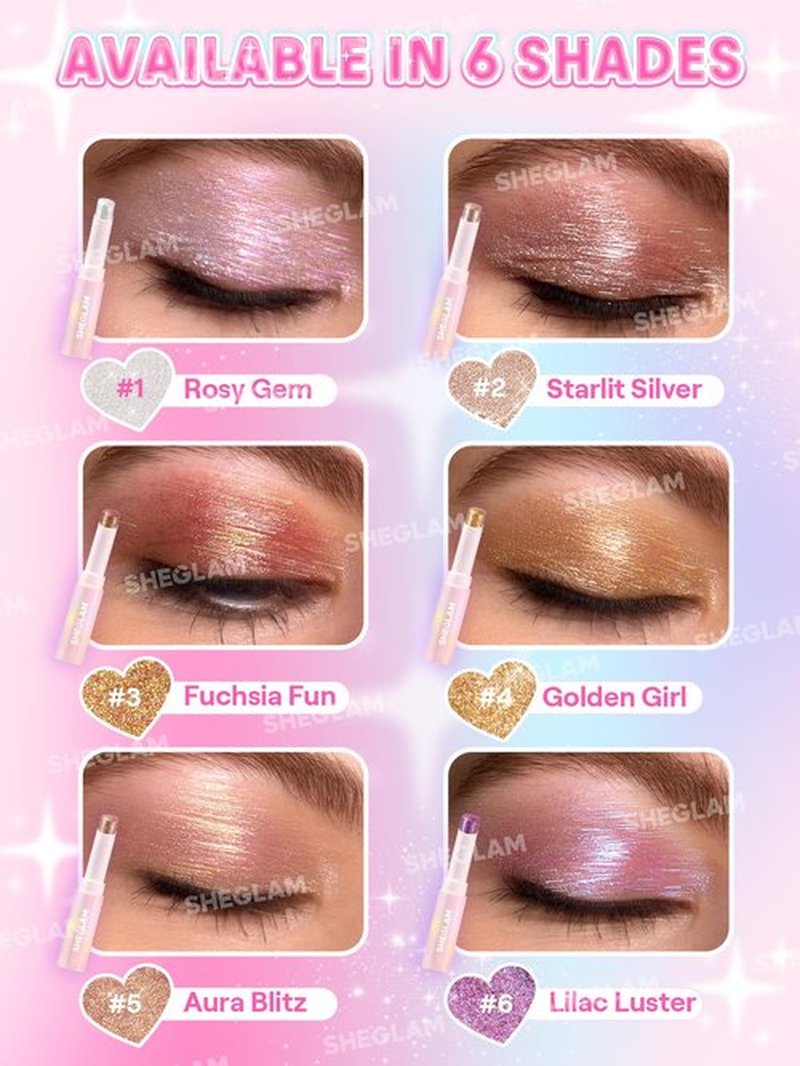 SHEGLAM Crystal Jelly Glaze Stick Eye Shadow Stick Eyeliner Brightener Pencil Crayon with Brush Easy to Blend Long Lasting Shimmer Eyeshadow Stick-Starlit Silver