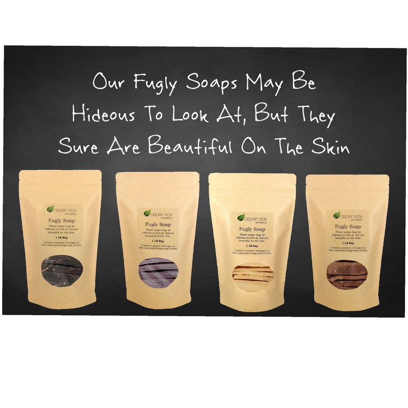 Aspen Kay Naturals - 1 Pound Bag of Fugly Soap, a Mixture of Dented & Imperfect Soap Bars, Soap Ends & Chunks. Natural & Organic Ingredients. (Dead Sea Mud & Charcoal)