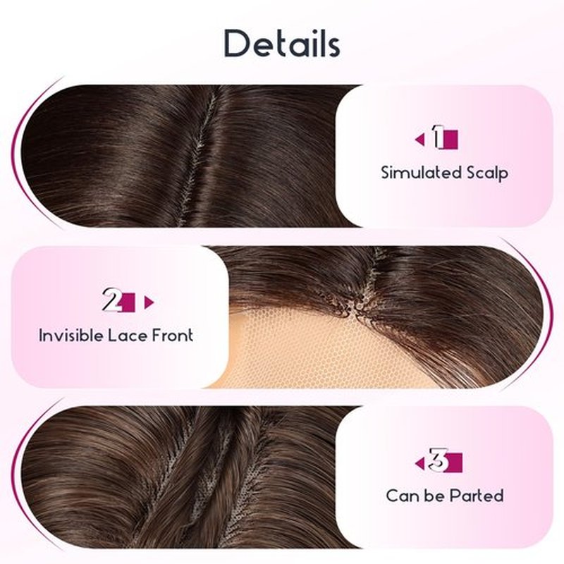 EMMOR Short Layered Wigs,Natural Medium Length Central Lace Layered Wigs, Premium Heat-Resistant Synthetic Straight Wigs for Women Daily Use(Ombre Light Brown)