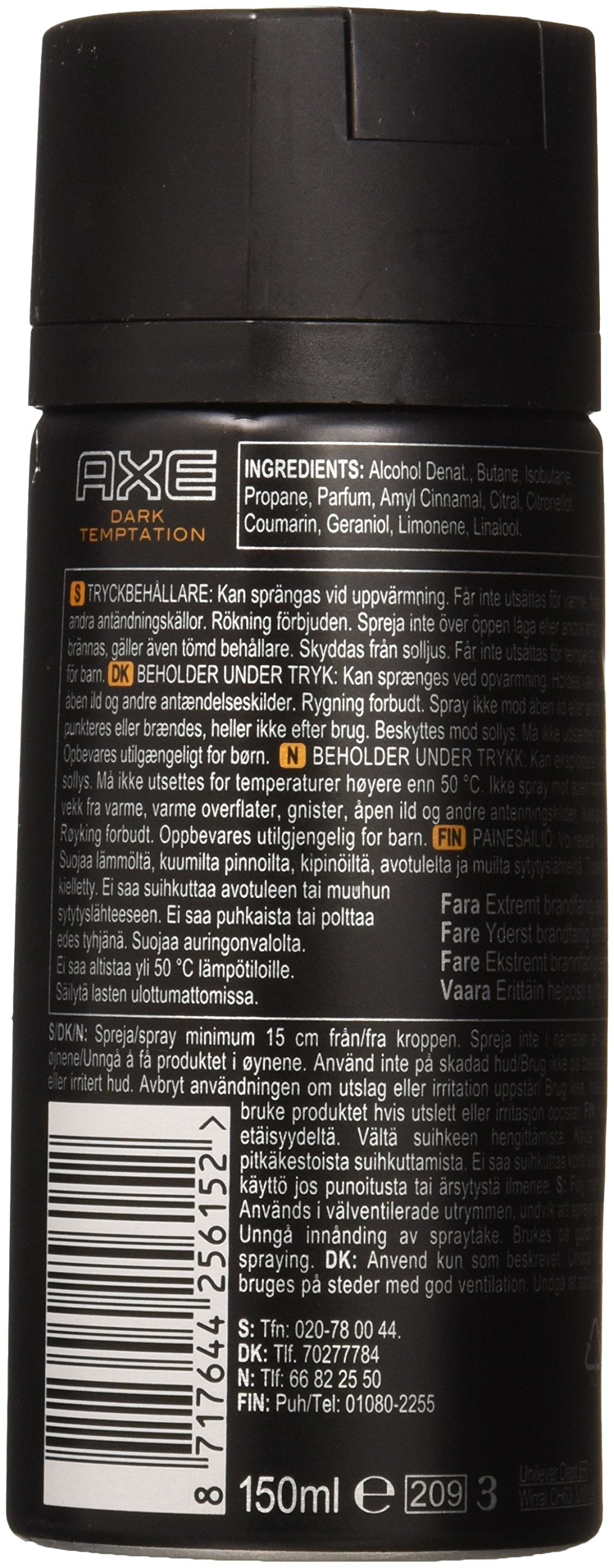 Axe Body Spray Deodorant Dark Temptation All Day Fresh Scent Mens Deodorant Without Aluminum 5.07 oz - 6 Pack