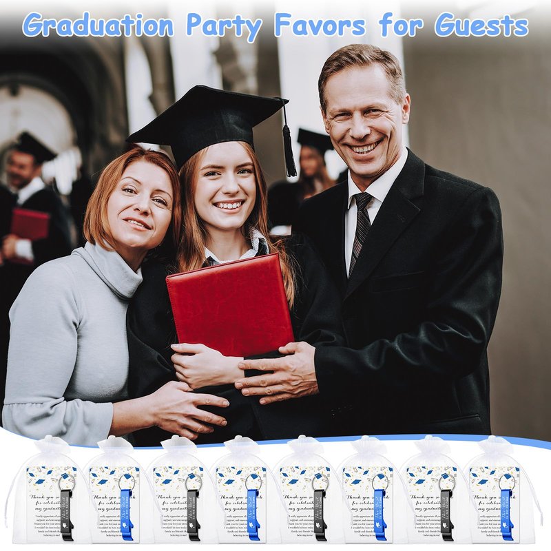 Jingmore 50 Sets Graduation Party Favors Bulk Class of 2026 Graduation Gifts Grad Cap Bottle Opener Keychain with Thank You Cards Class of 2026 Reunion Souvenirs Favors for Guests (Blue,Black)