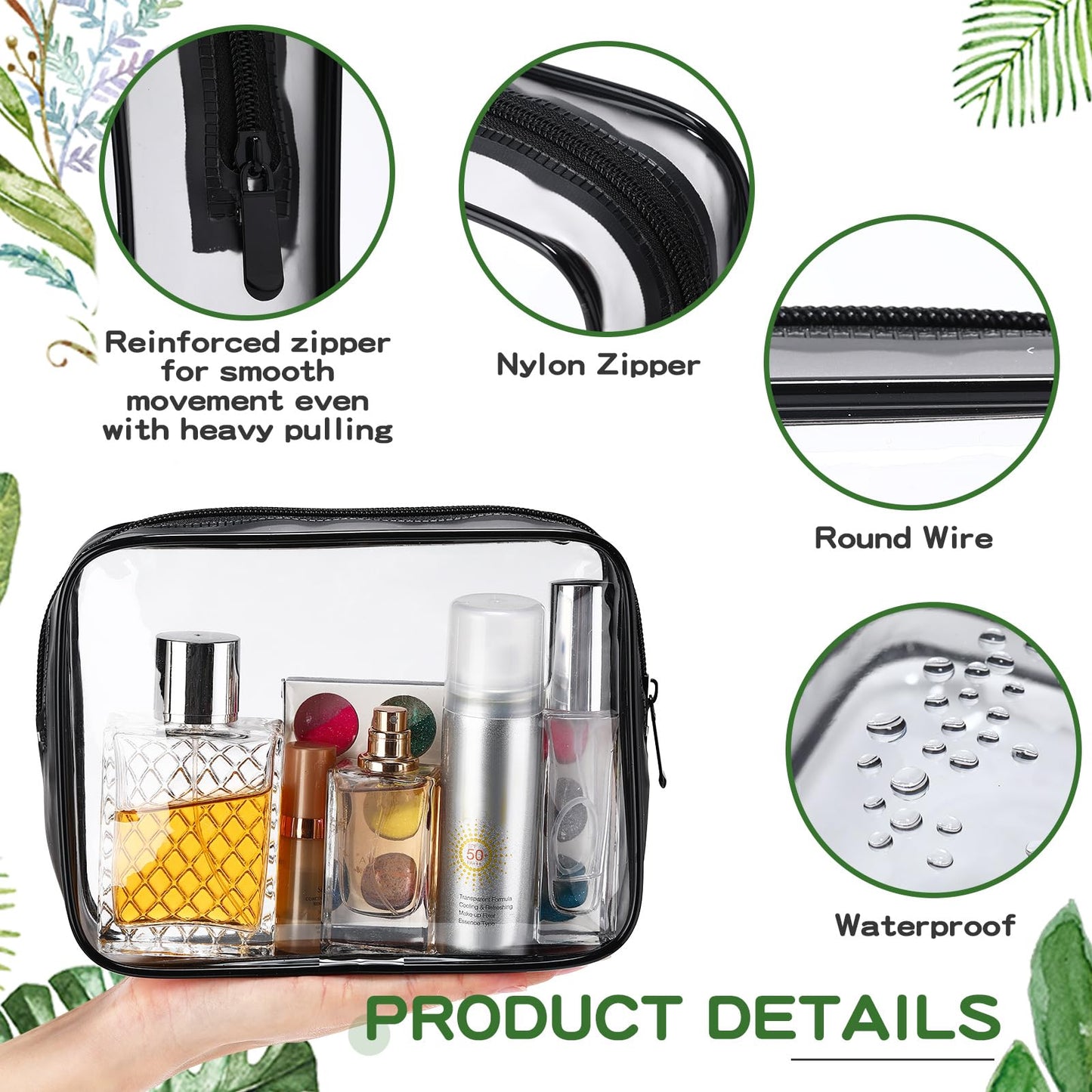Weewooday 12 Pieces Clear Cosmetics Bag PVC Zippered Clear Toiletry Carry Pouch Cosmetic Makeup Bag Waterproof Makeup Vinyl Plastic Organizer Case for Vacation Bathroom(Dark Black,Medium)