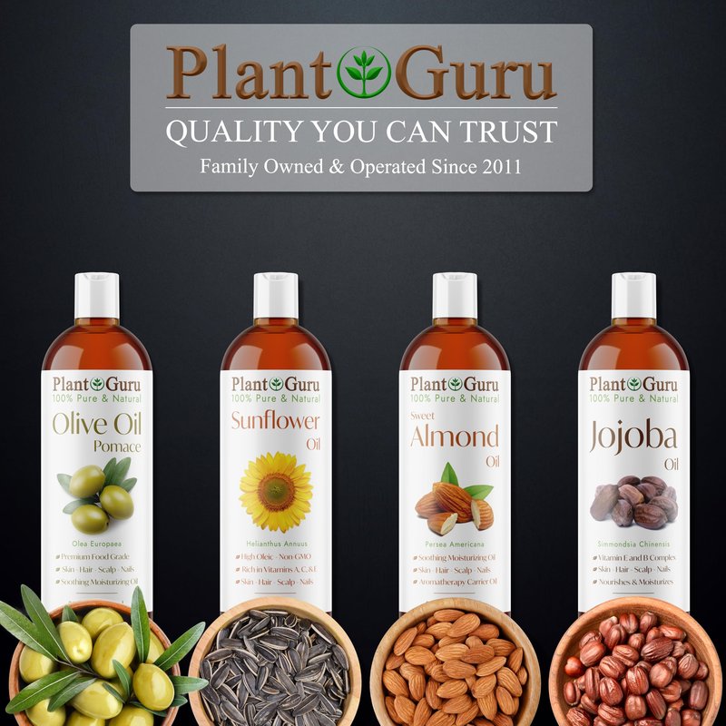 Plant Guru Olive Oil Pomace 8 fl. oz. 100% Pure Natural Carrier Moisturizer For Skin, Body, Face And Hair Growth. Great For DIY Soap Making, Cosmetics and Massage.