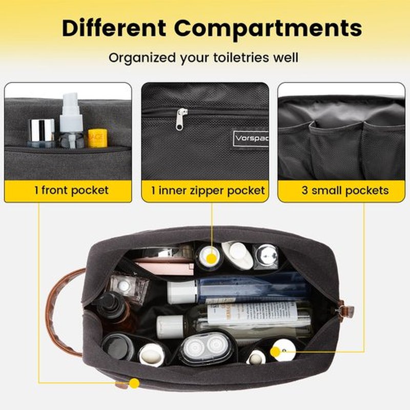 Vorspack Toiletry Bag Hanging Dopp Kit for Men Water Resistant Canvas Shaving Bag with Large Capacity for Travel - Dark Grey