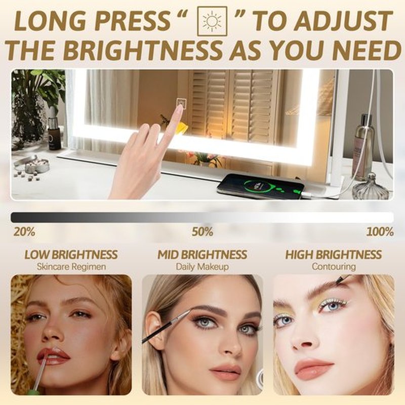 ROLOVE Vanity Mirror with Lights 22"x18", Lighted Makeup Mirror with 10X Magnification, Smart Touch 3 Colors Dimmable, 360° Rotation, White