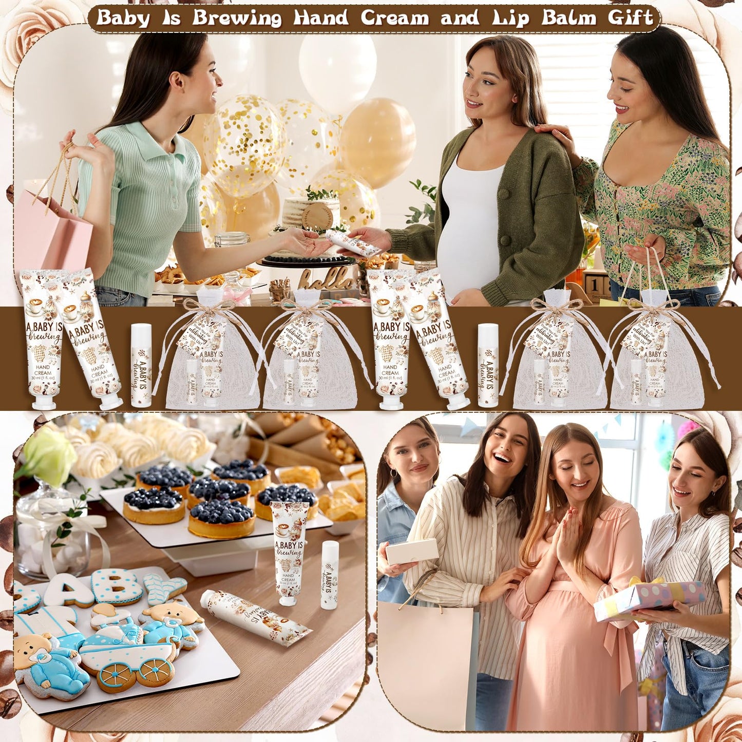 Swiffen 48 Sets a Baby Is Brewing Baby Shower Favors for Guests Coffee Babies Shower Gift Hand Cream and Lip Balm Bulk Thank You Souvenir for Pregnancy Diaper Party Supplies Gender Reveal Games Prizes