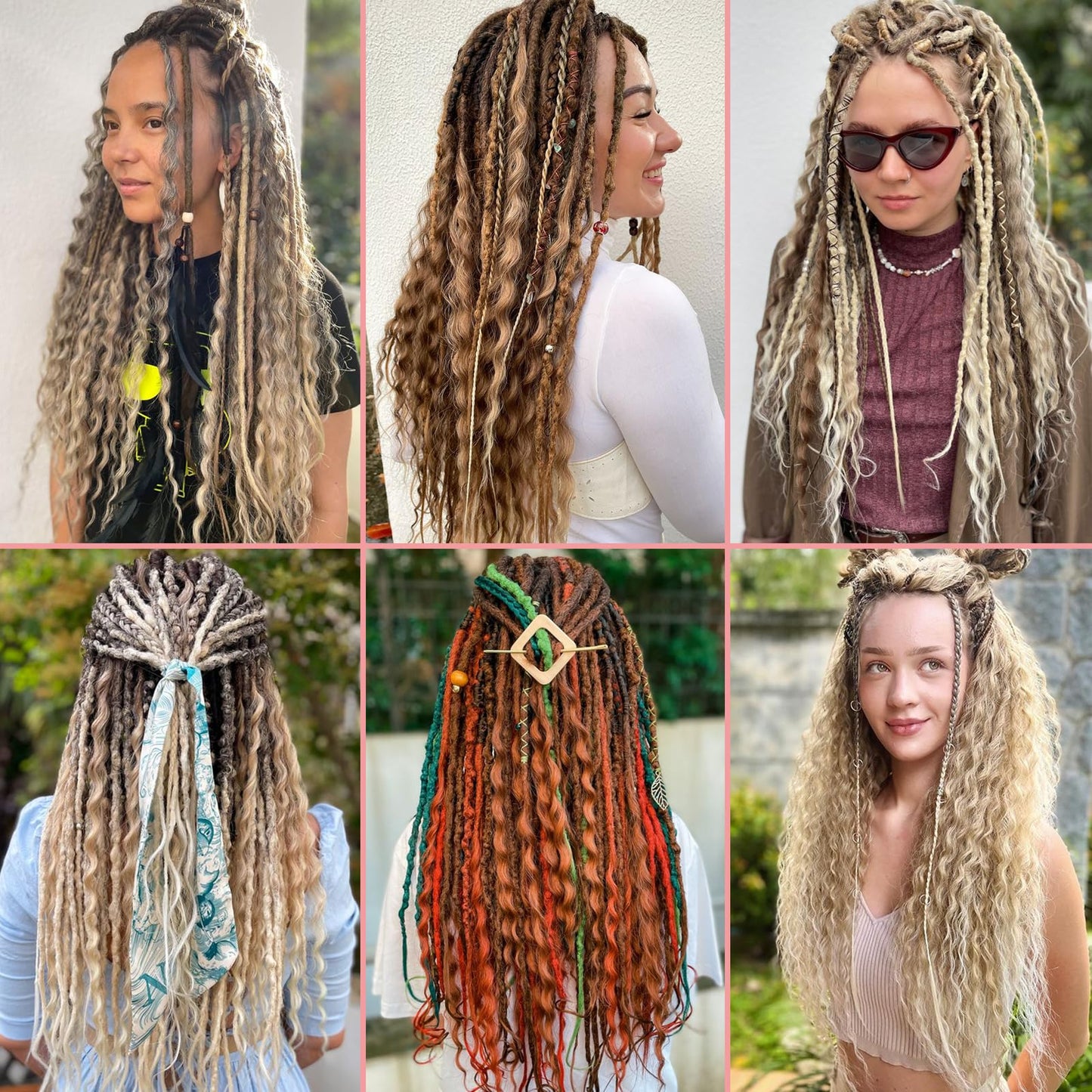 Leeven Synthetic Dreadlock Extensions Double Ended 24 Inch 30 Strands Boho Dreads 613 Blonde 3 Style Mixed Wavy Curly DE Dreads Braid in Full Set Dread for Women Girl