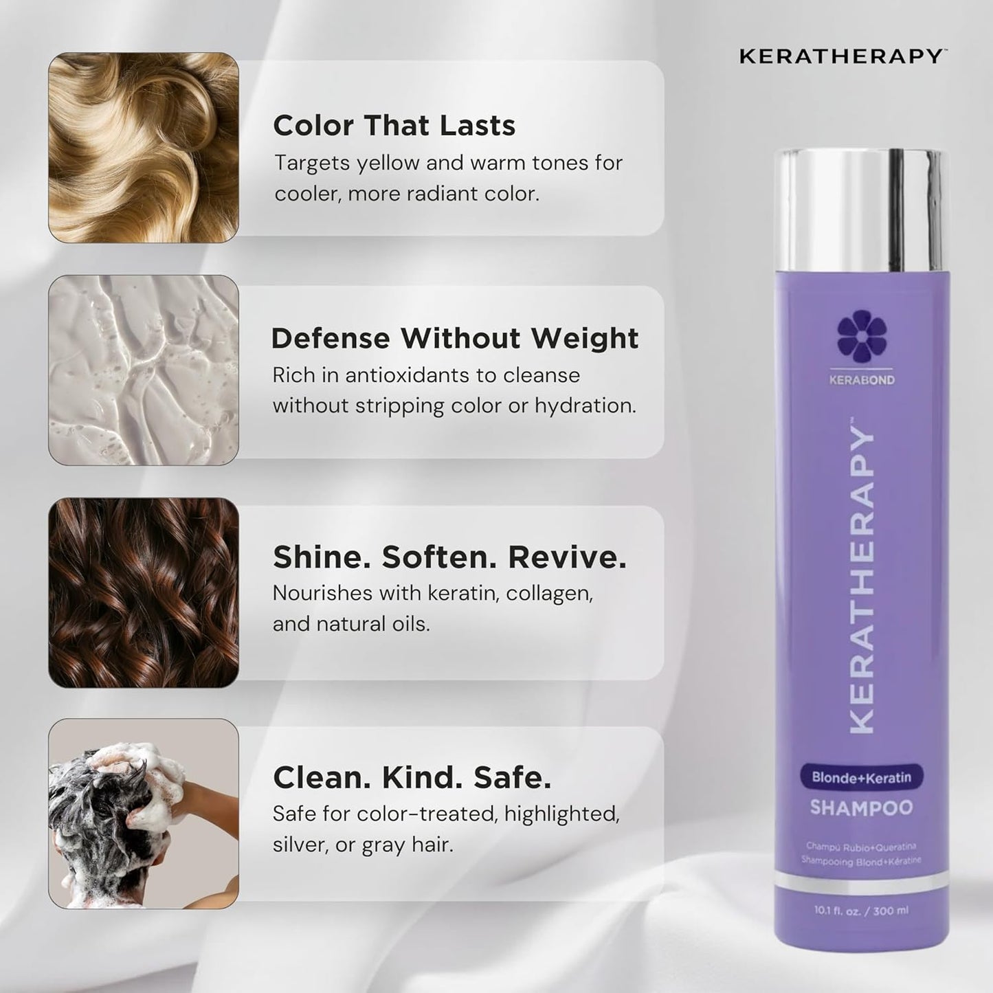 KERATHERAPY Keratin Infused Totally Blonde Violet Toning Shampoo, 10.1 fl. oz., 300 ml - Violet Shampoo for Blonde Color Treated Hair, Brassy, Silver, & Highlighted - Sulfate & Paraben Free