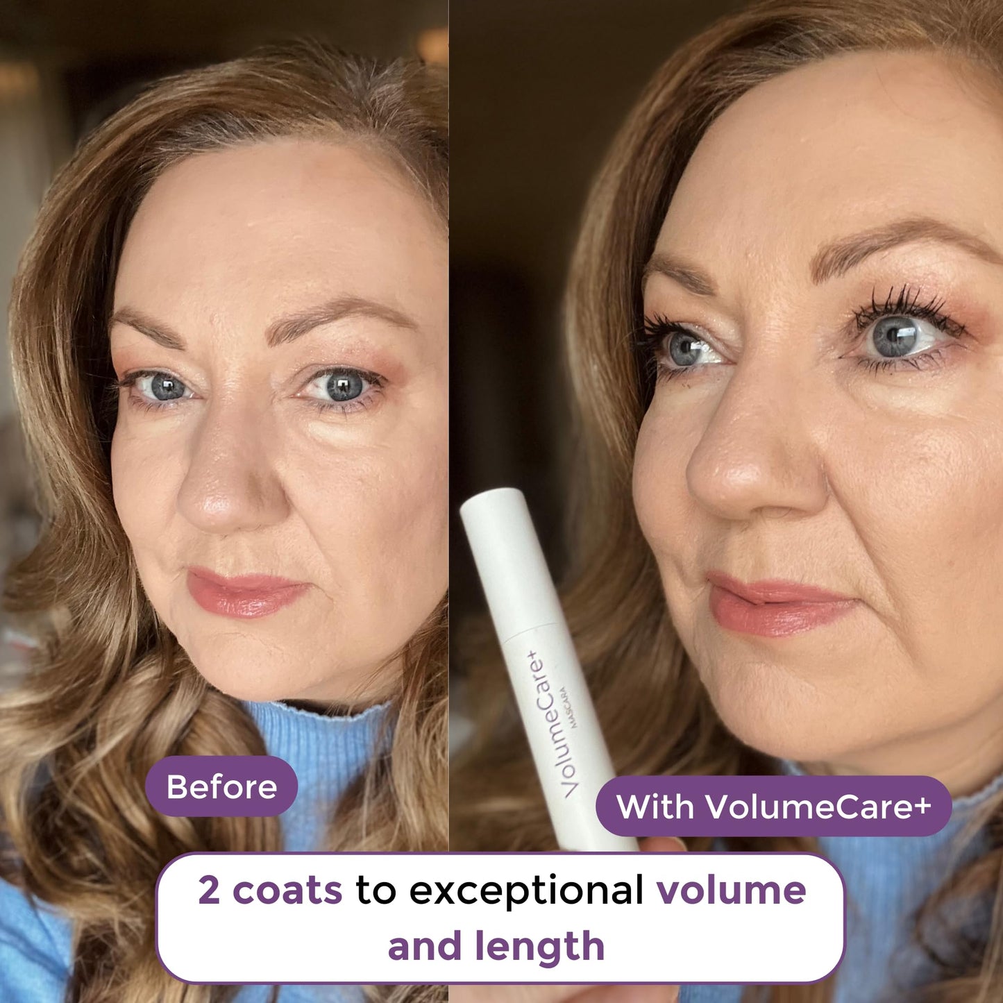 Rumi Cosmetiques VolumeCare+ Mascara For Older Women - Extreme Length and Volume 2-in-1 Formula - No Clumps, Long-Wearing, Hypoallergenic Mascara For Sensitive Eyes (Natural Black)