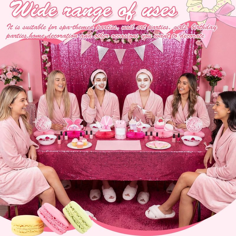 Censen 10 Pcs Sleepover Party Decorations, Pink Slumber Honeycomb Centerpieces, Spa Birthday Party Supplies Makeup Pajama Theme Table Decor