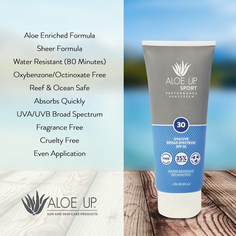 Aloe Up Sport Sunscreen Body Lotion SPF 30 | Broad Spectrum Sunblock Aloe Vera Gel | Non-Greasy,Skin Sun Protection, No White Cast |, Water Resistant 80 Minutes | Fragrance-Free, 3 Oz