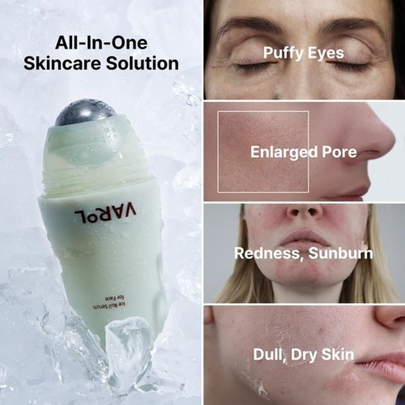 VAROL Ice Roller Facial Serum - Cooling Roll-On Serum for Face, Puffy Eyes, Under Eye Bags, Puffiness Relief, Pore Minimizing, Soothing, Hydrating - Korean Skincare 1.69 fl.oz (50ml)