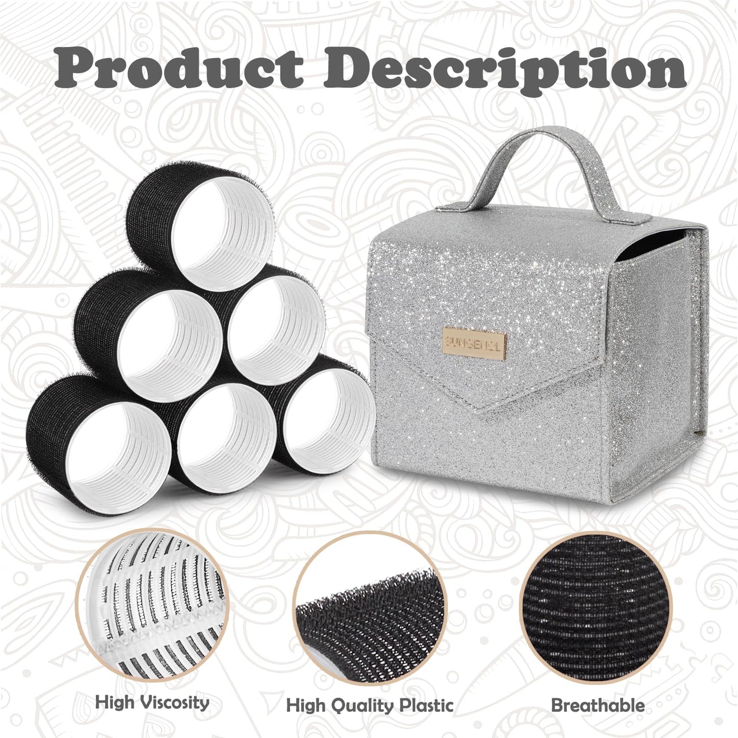 Sungenol 3 Sizes Hair Roller Set with 18 Pieces - Heatless Self-Grip Rollers, Hair Clips, Comb for DIY Salon Hairstyles