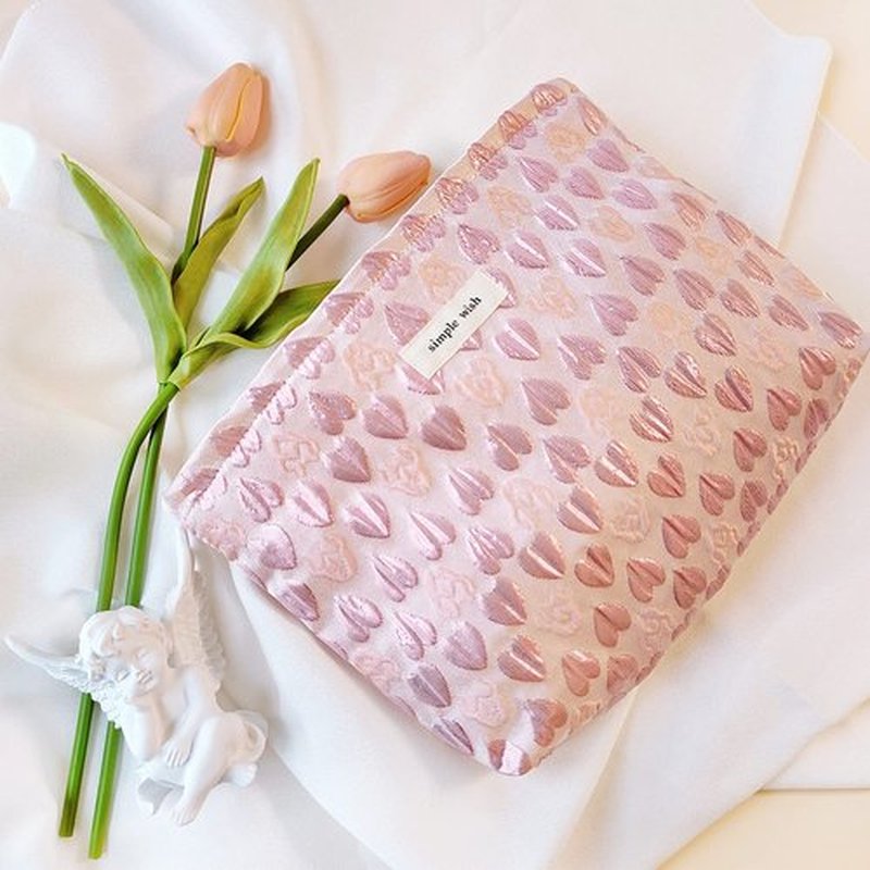 STARDW Cute Pink Makeup Bag Cosmetic Bags for Women and Girls,Travel Makeup Bag Large Capacity Canvas Makeup Bag,Makeup Organizer Bag Zipper Pouch (Pink Heart)