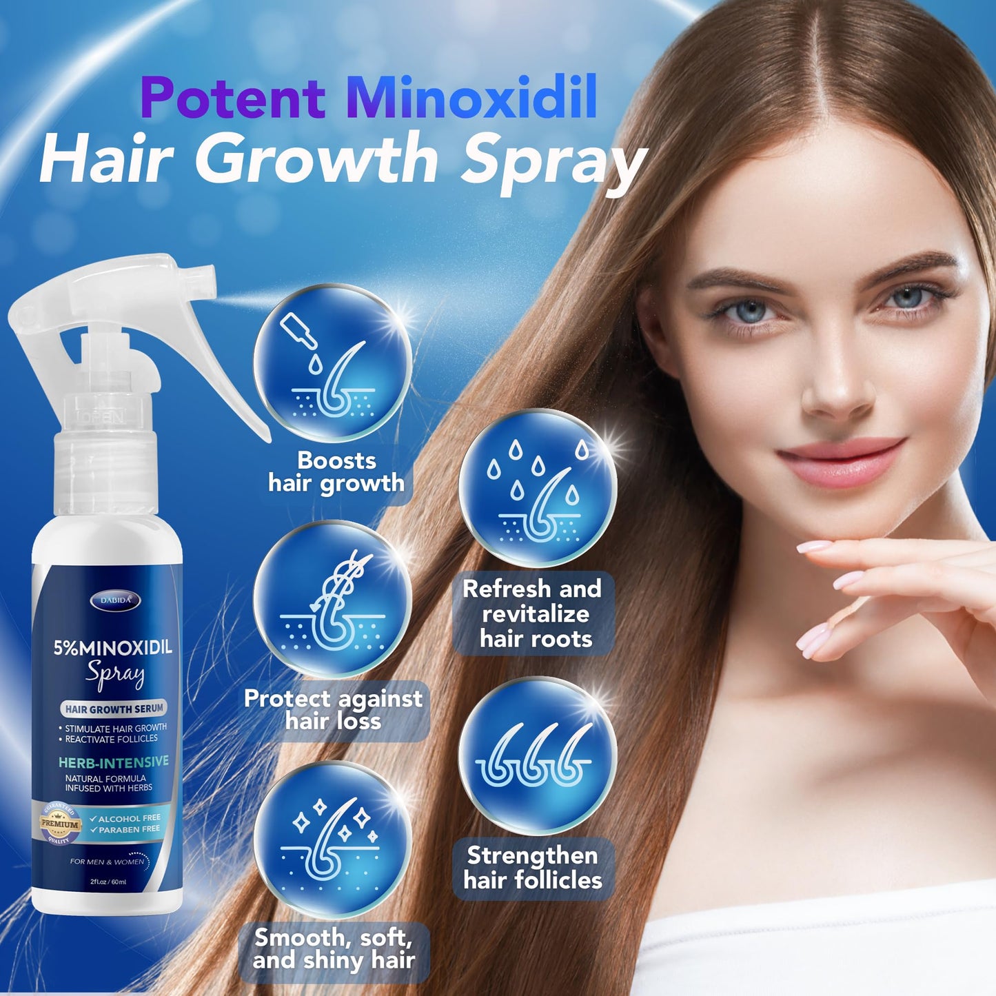 5% Minoxidil Spray for Hair & Beard Growth, Hair Regrowth,Hair Loss Treatments for Men & Women 60ml * 3bottles