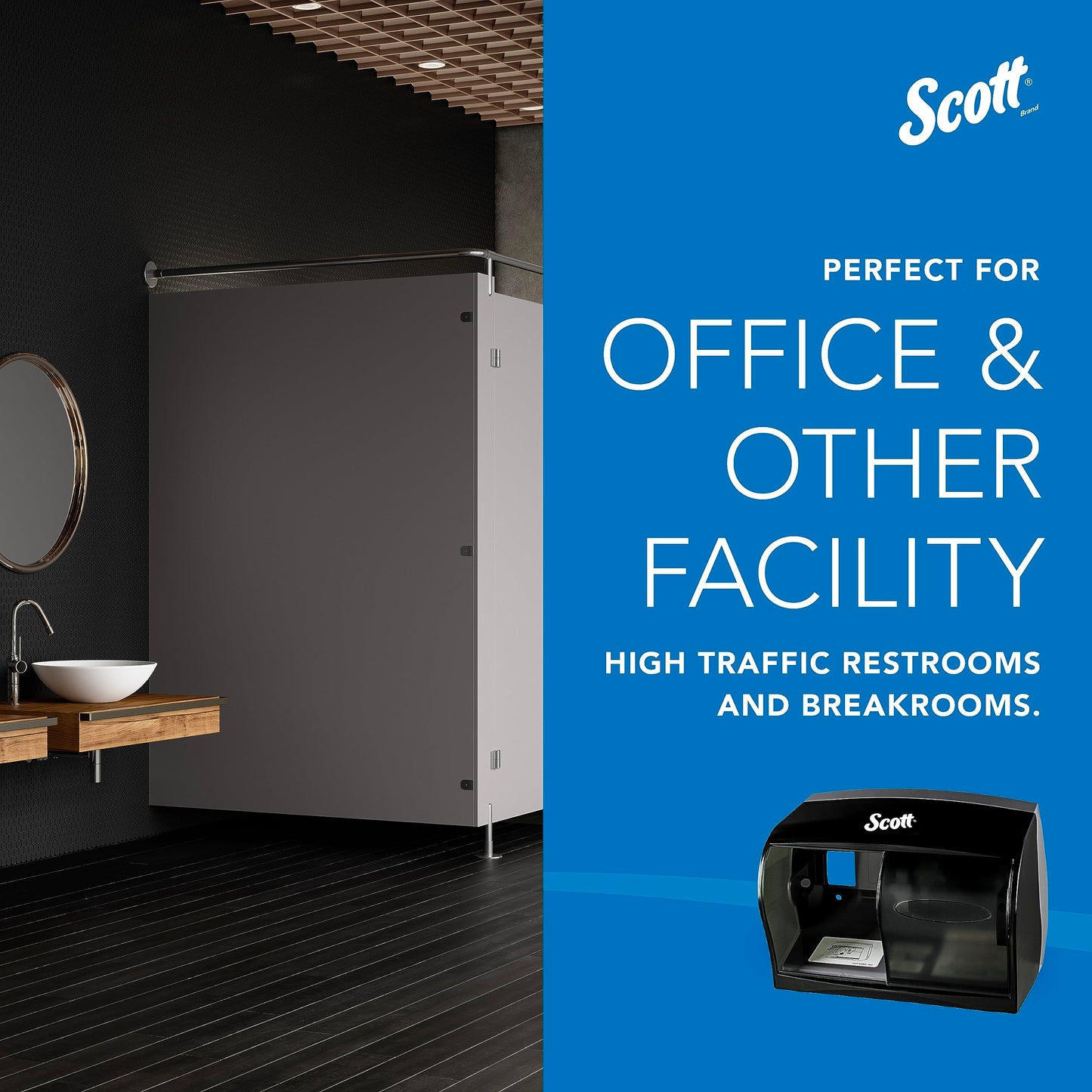 Scott Professional Coreless Standard Roll Toilet Paper Dispenser (09604), Black, Holds 2 Rolls, Wall Mounted, Commercial Grade (Qty 1)