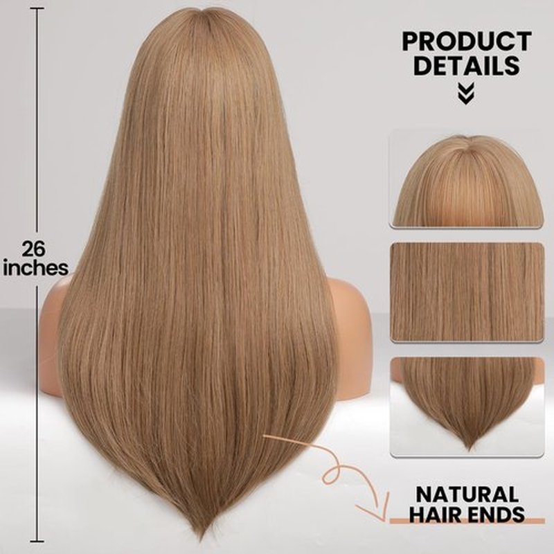 EMMOR Blonde Wig With Bangs For Women Long Straight Wigs Barbie wig Synthetic For Girls Halloween Party Cosplay And Daily Use(26" Blonde)