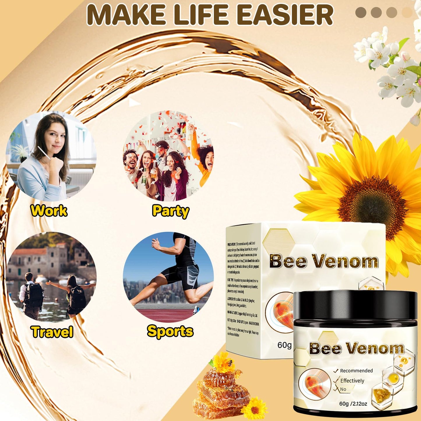 KEBEGE 2 PCS Bee Venom Cream, Bee Venom Advanced Cream,Suitable for Back, Neck, Hands, Foot, Etc