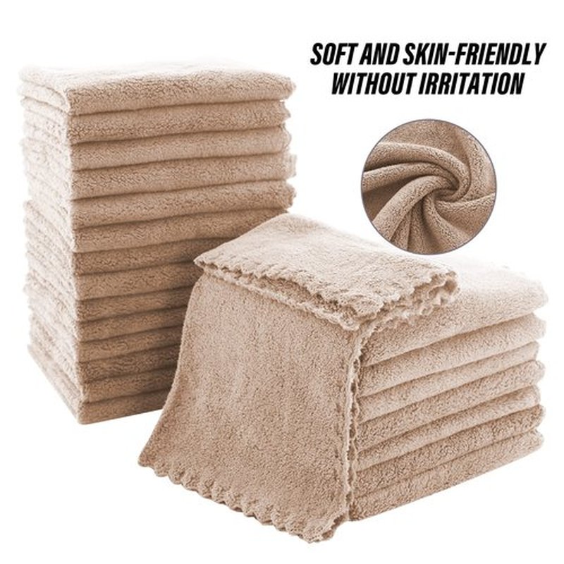 MOONQUEEN Ultra Soft Premium Washcloths Set - 12 x 12 inches - 24 Pack - Quick Drying - Highly Absorbent Coral Velvet Bathroom Wash Clothes - Use as Bath, Spa, Facial, Fingertip Towel (Brown)