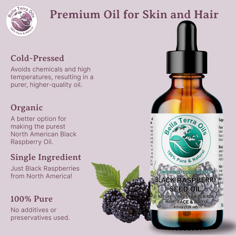 Bella Terra Oils - Black Raspberry Seed Oil 16 oz - Harness the Nutritional Excellence of Red Raspberry Oil, Abundant in Linoleic Acid & Alpha Linolenic Acid, The Ultimate Skin Luxury