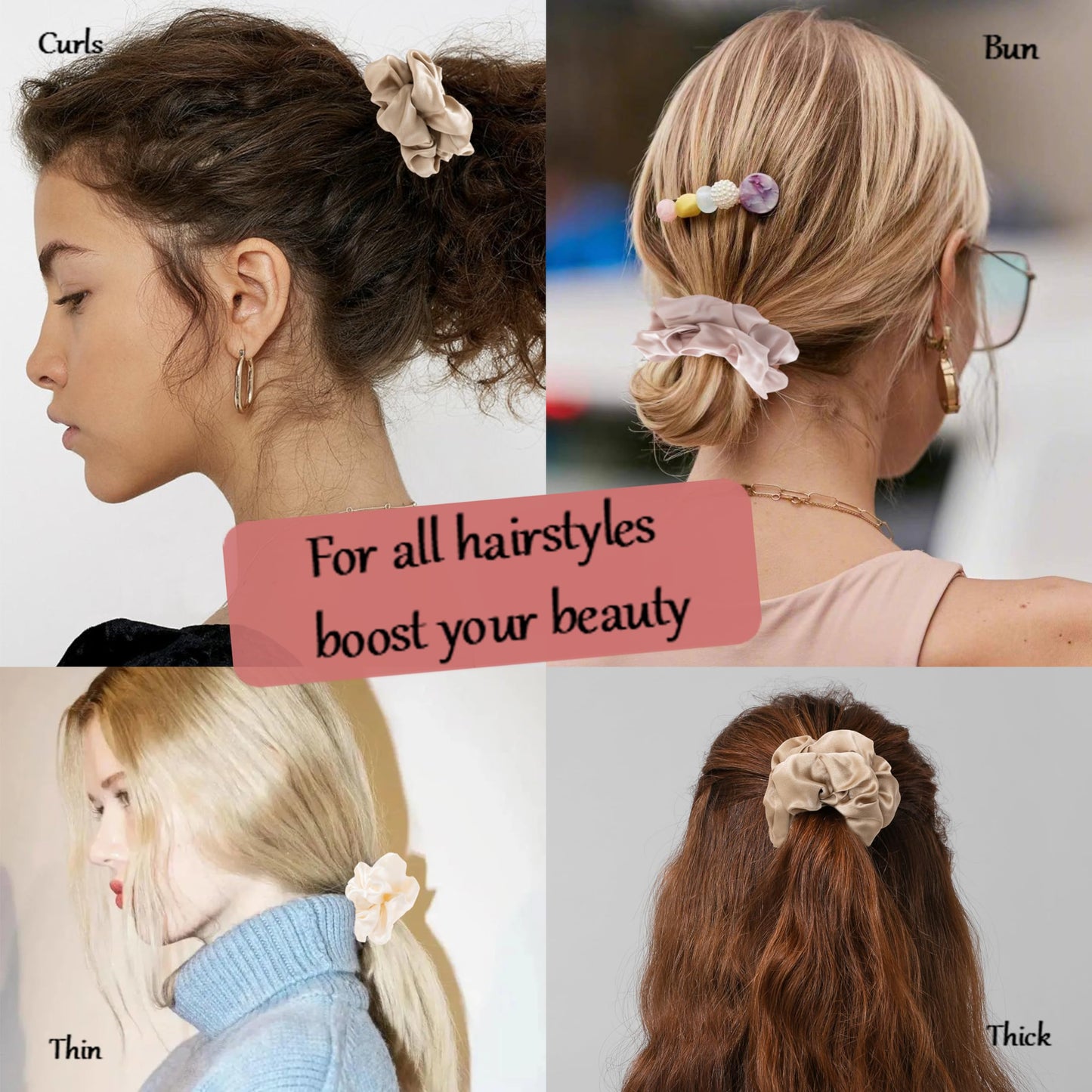 MurierSilk Mulberry Silk Hair Scrunchies, Elastic Ponytail Holders & Hair Wraps for Women - 100% Pure Silk Prevents Frizz & Breakage (Red)