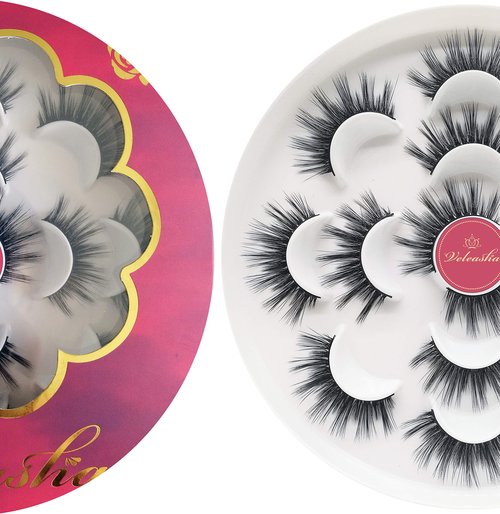 Veleasha Lashes 5D Faux Mink Lashes False Eyelashes Handmade Strip Lashes Wispy Fluffy Fake Lashes Spiky Eyelashes 7 Pairs Luxurious Volume Fake Eyelashes Pack (5D14)