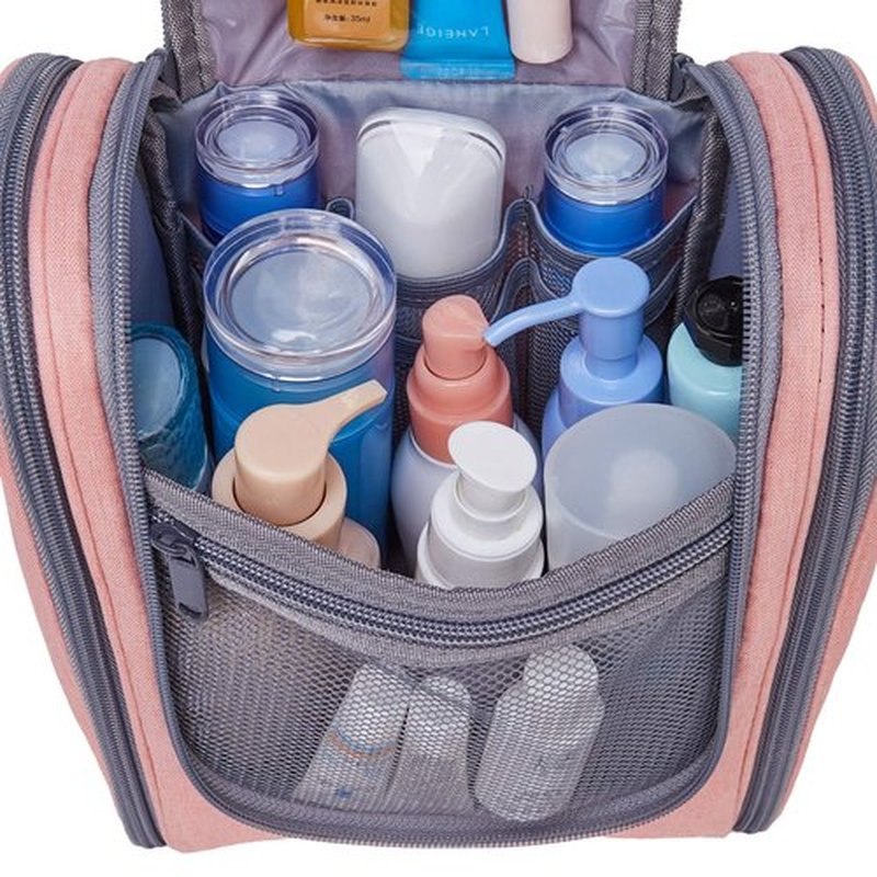 Narwey Small Hanging Toiletry Bag Women Travel Makeup Bag Organizer Toiletries Bag for Travel Size Essentials Accessories Cosmetics (Medium, Pink)