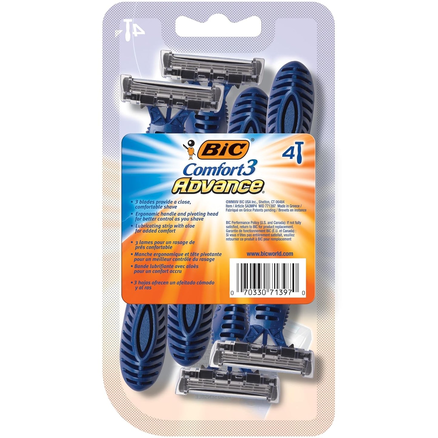 BIC Comfort 3 Advance Disposable Razors for Men, For an Ultra-Soothing and Close Shave, 4 Count (Pack of 6)