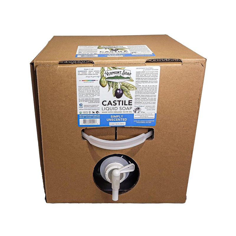 Organic Castile Soap - Unscented Liquid Soap for Sensitive Skin | Gentle Body Wash & Shampoo - 5 Gallon