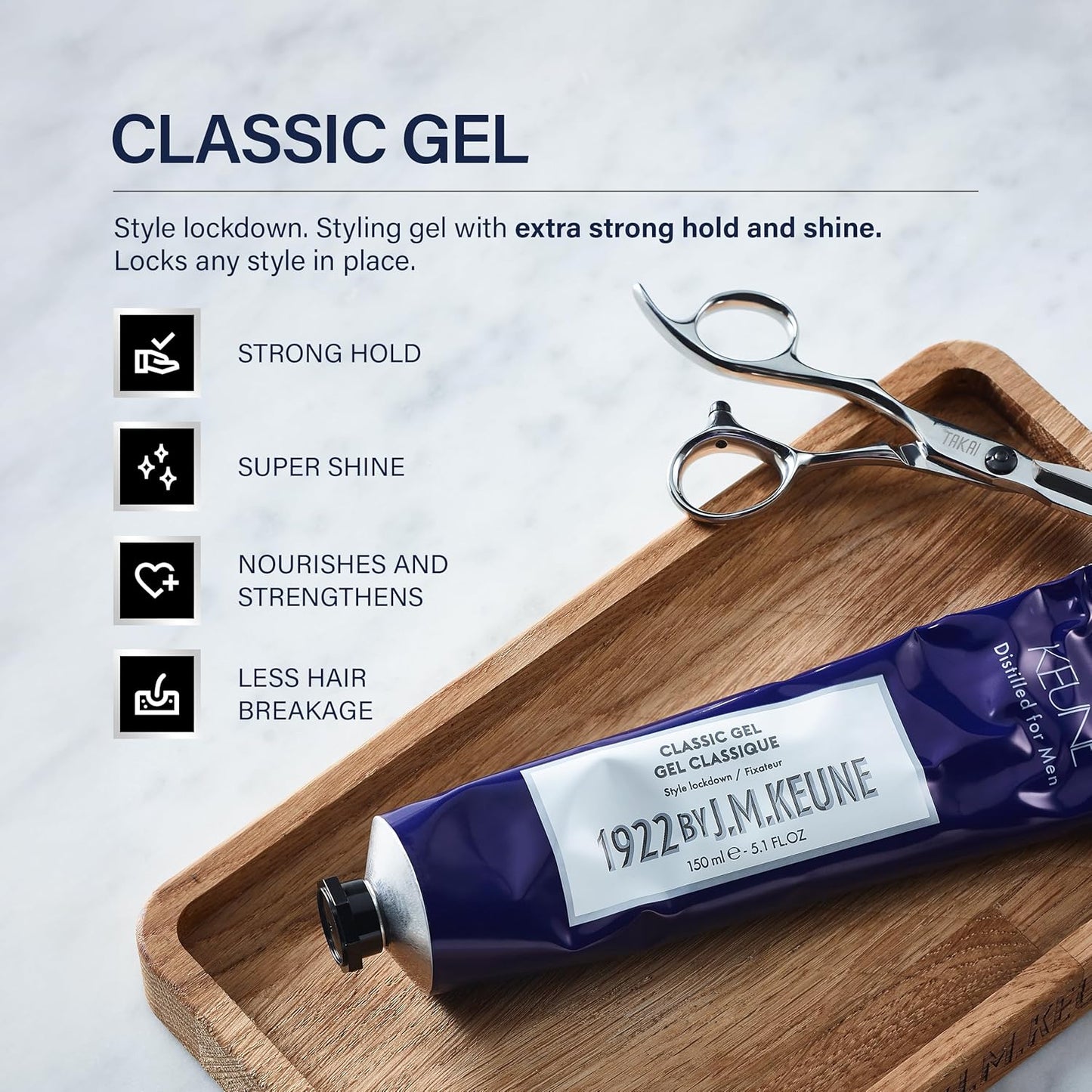 1922 by J.M. Keune Classic Gel, Strong Hold & Shine Styling Gel for Men, 5.1 Fl Oz