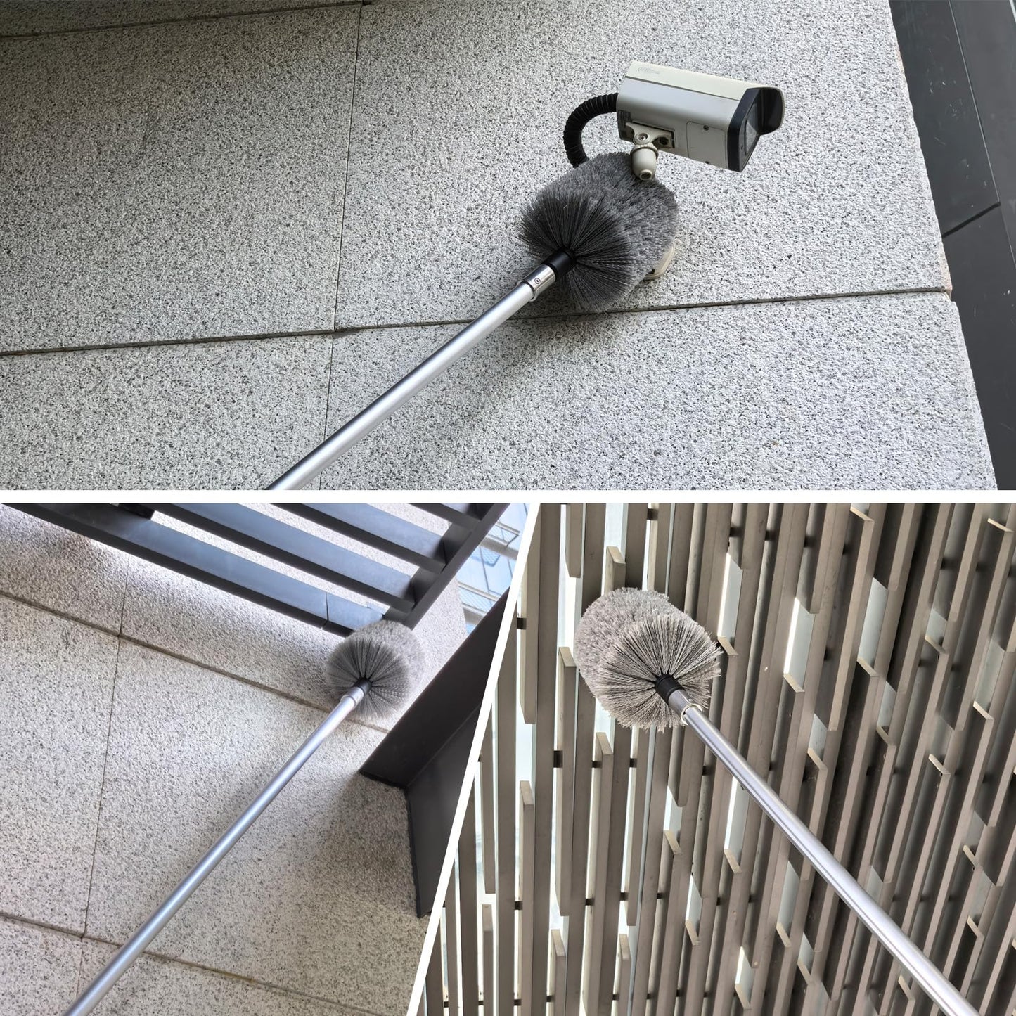 Grey Big Twist-On Cobweb Duster Head Brush, Fits Standard 3/4 inch Threaded Poles, Attachment Spider Web Duster Brush Great for Ceilings, Moldings, Floor Vents, and Corners